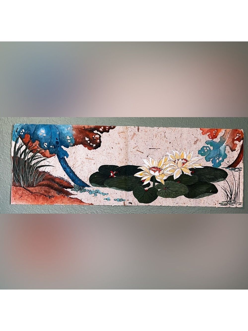 Vintage Watercolor on Rice Paper Lilly Pads Flowers
